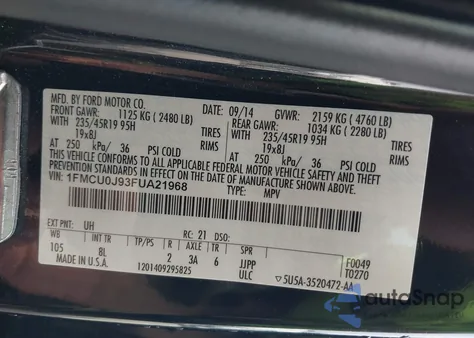 2015 Ford Escape Titanium z USA, uszkodzony, nr VIN 1FMCU0J93FUA21968